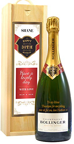 Personalised Champagne Bottle Gift Set Engraved in Wooden Box Print Gold Birthday Wedding Anniversary Retirement 1 x 75 cl