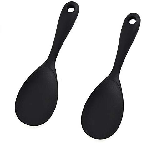 Reislöffel, 2 Stück Hochwertige Servierlöffel aus Silikon, Langlebig & Hitzebeständig (bis 230°C), Ideal für Reiskocher, Kartoffelpüree, Sushi & Mehr, BPA-frei & Spülmaschinenfest (schwarz)