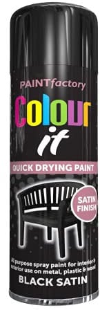 Classic Signature - 6 x All Purpose Black Satin Aerosol Spray Paint 250ml Quick Drying Spray,Fast Dry and Excellent Coverage for Wood, Metal, Plastic and more