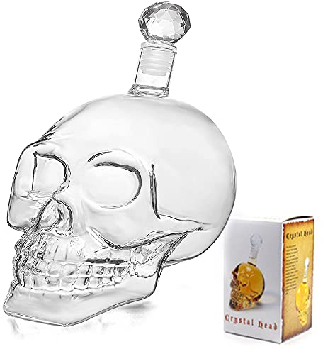 CATTY Carafe à Whisky, Carafe Bouteille de Vin, Carafe Tête De Mort, Bouteille De Vin Crâne, pour Vodka, Brandy, Vin, Whisky, Fête d'Halloween, Décanteur en verre, 550ML 13x7.5cm