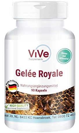 Gelée Royale 500mg - 90 Kapseln - Standardisiert auf 4% 10-HDA - Hochwertige Qualität nach ISO-Norm - Schonend gefriergetrocknet | Qualität aus Deutschland von ViVe Supplements