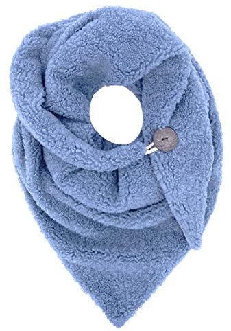 FASHION YOU WANT Damen KuschelSchal, Teddyfell Baumwolle Dreieckstuch Frauen Winterschal Herbstschal Warm Dreieck Schal Halstuch Scarf (jeansblau)