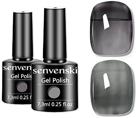 Senvenski Jelly Schwarz Gel Nagellack Holzkohle Rein Löschen Grau Transparent Kristall Glitzer UV LED Gift Set Kit Nagellack Kinder Mädchen (CS2-008)