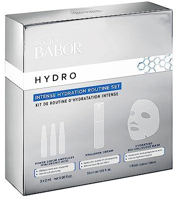 DOCTOR BABOR Hydro Set, mit Feuchtigkeitsprodukten, Creme, Ampullen und Maske, intensive Feuchtigkeitsversorgung, frischer und rosiger Teint, 3 Teile