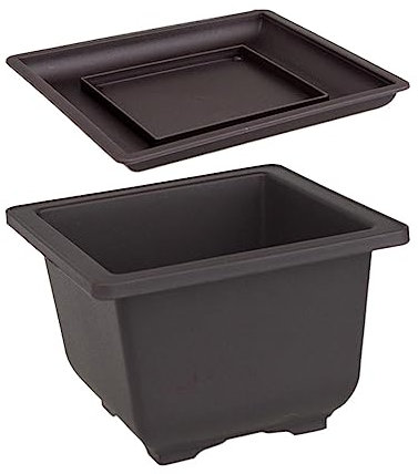 Sharplace Training Pots with Tray Portable Potted Bonsai Training Pots Vintage Outside Flowerpots for Office Patio Desktop Courtyard Ornament, Square