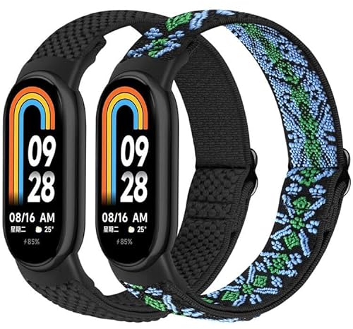 BTTNG Elastische Nylon Armband Nur Kompatibel mit Xiaomi Smart Band 10/9/8, Verstellbare Dehnbare Armbänder Sport Ersatz Armband für Xiaomi Mi Band 8/Mi Band 9/Mi Band 10 Herren Damen (2 Stück)