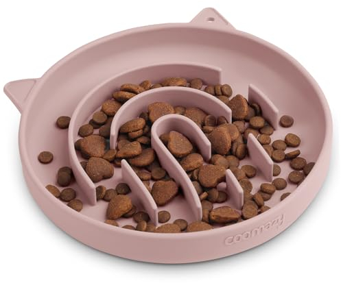Coomazy Anti Schling Napf für Katzen Silikon Schlingnapf Slow Feeder Essen Verlangsamen, Ersticken Verhindern Langsam Fressen Futternapf für Katze(Pink)