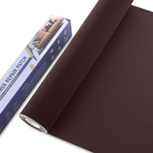 OAZ Kunstleder Selbstklebend Glatt Dunkelbraun, 40 x 160cm Leder Reparatur Set, Selbstklebende Lederflicken für Möbel, Sofa, Autositze, Taschen, Jacken, Bürostuhl
