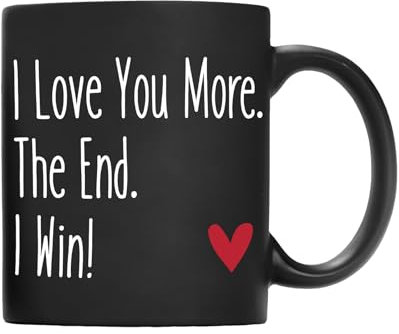 QASHWEY I Love You More the End I Win Coffee Mug, Romantic Gifts for Her Him, Birthday Gifts for Women Men, Wedding Gift for Bride Groom Couples Black Tea Cup Mug Cup
