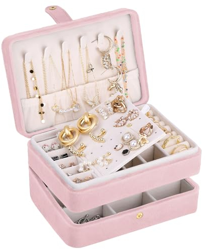 Schmuckkästchen Mädchen: Klein Schmuckkasten Damen, 2 Ebenen Samt Schmuckaufbewahrung,Schmuck Reiseetui für Reisen Ringe Ohrringe Halsketten Frauen Teenager Mädchen Geschenke(Rose)