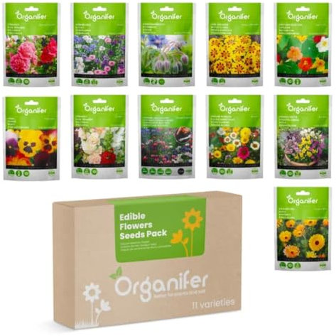 Pack De Semillas De Flores Comestibles - Semillas De Capuchina - Plantas Comestibles - Semillas De Aciano - Semillas De Flores Comestibles - Jardín Comestible - 11 Variedades - Organifer