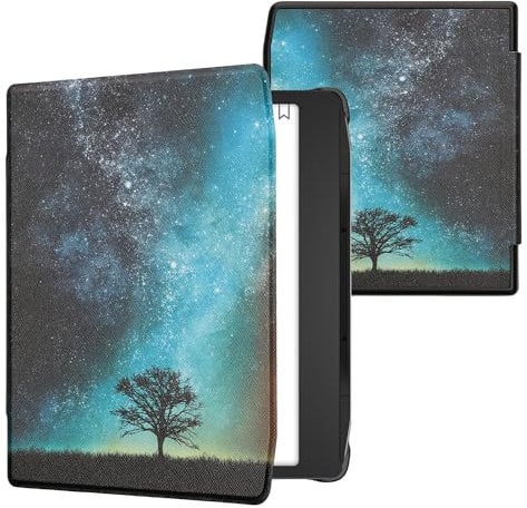 kwmobile Klapphülle kompatibel mit Pocketbook Era/Era Color Hülle - eReader Case - Galaxie Baum Wiese Blau Grau Schwarz