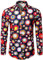 JOGAL Herren Regular Fit Floral Business Hemd Langarm Button Down Print Freizeithemd Schwarzer Kreis X-Large
