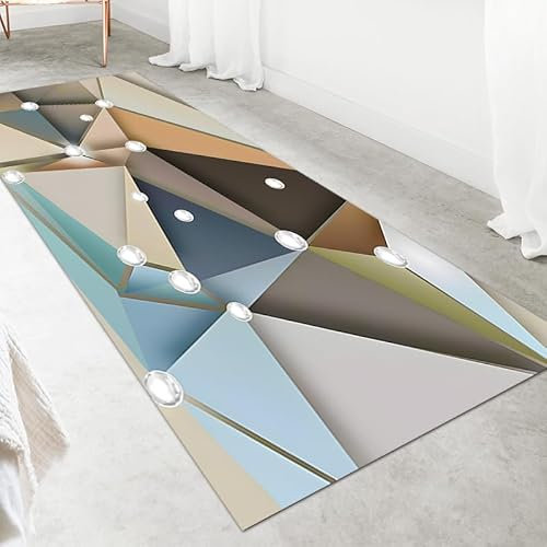 LIKE IT MORE Modern Teppich für Wohnzimmer, Schlafzimmer, Küche und Flur - Waschbarer Rutschfester Teppichläufer - Großer Teppich Läufer Beige Grau Blau Weiß 80x300 (Pluto Braun)