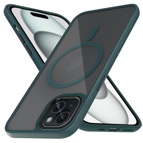 ZYIMOU Cover Magnetica per iPhone 15 Compatibile con MagSafe, Custodia iPhone 15 Antiurto Antigraffio Retro Trasparente Protettiva Case, Verde