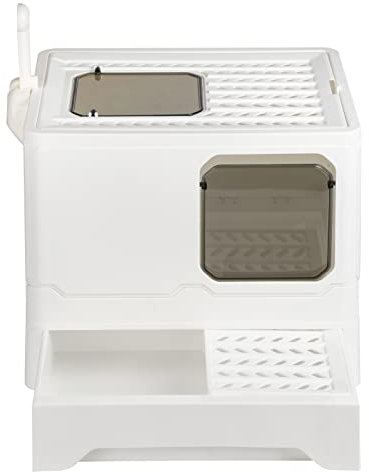 Caja de Arena para Gatos Arenero Cerrado para Gatos con Cubierta Desmontable Bandeja Extraíble Techo Abatible Puerta de Entrada y Pala Carga de 15 kg, 45 * 35 * 38 PP-Blanco
