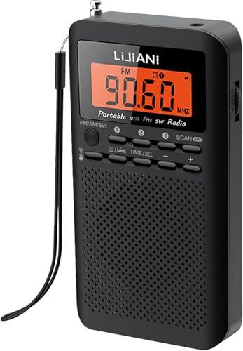 Shortwave Radio FM/AM/SW Transistor AA Battery Powered with Orange Key Backlight LCD Display Digital Alarm Clock Sleep Timer,Best Reception Best Sound Pocket Receiver 218SW