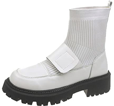 Genérico Zapatos Lluvia Mujer Zapatos Mujer OtoñO Invierno Zapatos de Cuero de Tobillo de de Tacones Gruesos Botas Romanas de Mujer Casual Botas de Mujer Botines Media CañA Mujer Skecher (White, 37)