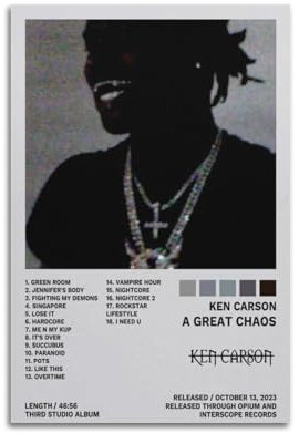 Ken Carson A Great ChaosArtist Album Cover Poster Leinwand Gemälde Poster Ölgemälde Druck Poster Kunstalbum Home Painting Wohnzimmer Dekoration Leinwand Art Deco Wanddekoration 50 x 75 cm Unfr