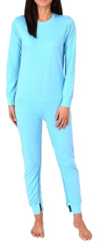 Normann Care Dam vårdoverall långärmad pyjamas i ett stycke med dragkedja på rygg och ben, Turkos, L