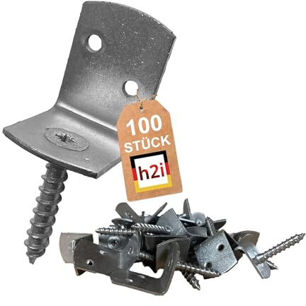 h2i Flechtzaunhalter | Edelstahl | 100 Stück | Flechtzaunbeschlag in L-Form aus Metall | langlebige rostfreie wetterfeste Zaunbefestigung für sicheren robusten und stabilen Stand