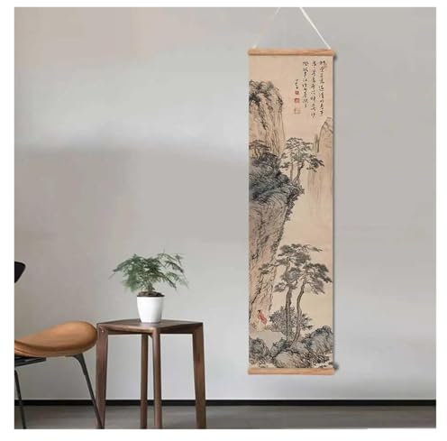Stampe su Tela per pareti Pittura A Inchiostro Cinese Feng Shui Paesaggio Rotolo Tela Tradizionale Classico Arte Murale Appesa Senza Rotolo(C)