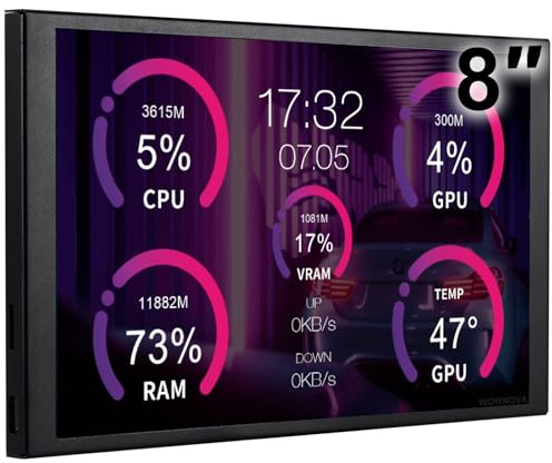 WOWNOVA Pantalla LCD de 8 pulgadas en el interior de la PC (modo de escritorio añadido), cable de 1 clic para comenzar, monitor de temperatura de computadora, panel de sensor para carcasa interior de