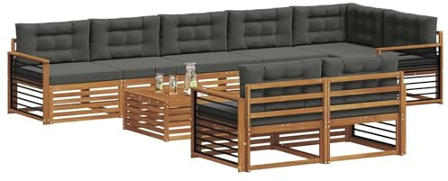 vidaXL Outdoor-Sofagarnitur mit Kissen 9 pcs Natur und Anthrazit, Garten, modernes Sofa für draußen, schicke Lounge-Möbel, haltbar und bequem für Deine Terrasse