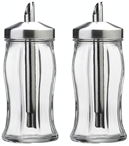 Pasabahce, 80078, Zuccheriera in acciaio inox e vetro, 240 ml, lavabile in lavastoviglie, 2 pezzi