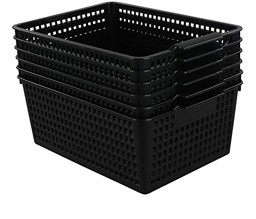 Gitany 6 Pack Large Storage Baskets, Black Plastic Storage Basket Set