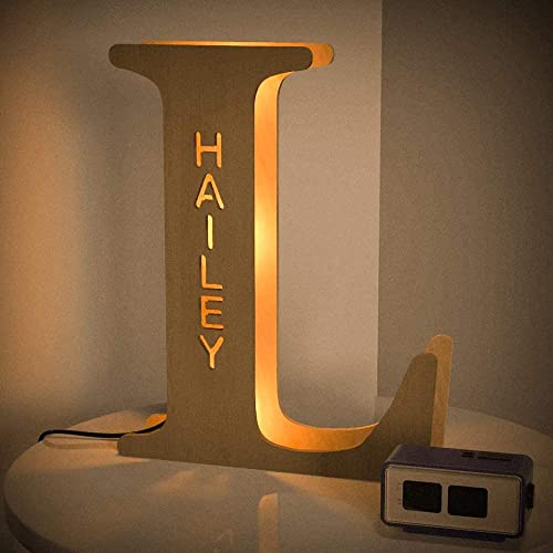 Veelu Personalisiert Buchstaben L LED Nachtlicht mit Ihren eigenen Graviert Name 3D Festzelt Dekor Holz Wandleuchte für Schlafzimmer Weihnachten Festival Party Geschenk für Familien Liebhaber