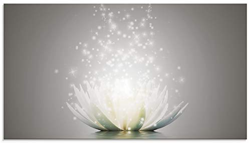 ARTLAND Spritzschutz Küchenrückwand Küche Herd Glas mit Motiv 90x50 cm Design Rückwand Blumenmotiv Seerose Blumen Lotus Blume Kunst Grau S7FD