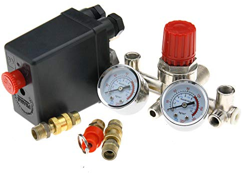 The Lord of the Tools Druckschalter Druckschalter Druckschalter 175 PSI 12 Bar Einphasiger Druckkontrollschalter mit Luftregler & Manometer & Sicherheitsventil