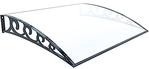 BRICOZONE Pensilina In Policarbonato Alveolare Trasparente Braccetti In ABS Profili In Alluminio Copertura 5 Mm Modulare Estensibile Protezione Ingresso Porta Resistente A Pioggia Neve (80 x 150 cm)