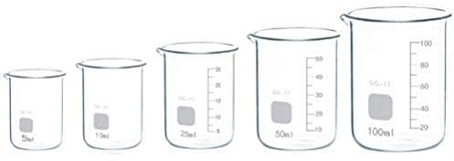 Rocwing Boro 3.3 Glass Graduated Measuring Beaker for Lab or Kitchen (5+10+25+50+100ml)