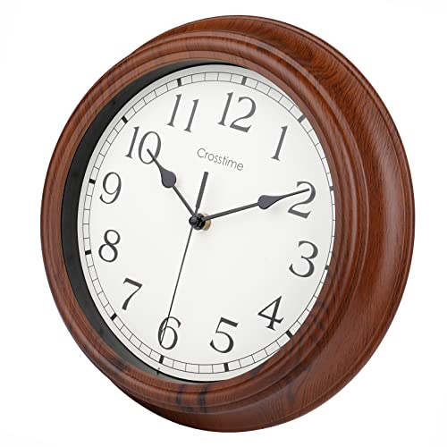 Orologio da parete, con venature del legno, silenzioso, senza ticchettio, classico retrò, funzionamento a batteria, per soggiorno, cucina, bagno, decorazione della casa, 30,5 cm, marrone, impermeabile