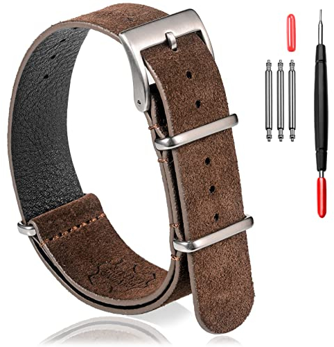 torbollo Wildlederarmband, Einteiliges Militärisches Uhrarmband Vintage Ton 18 20 22mm Ersatzuhrarmband für Männer Frauen
