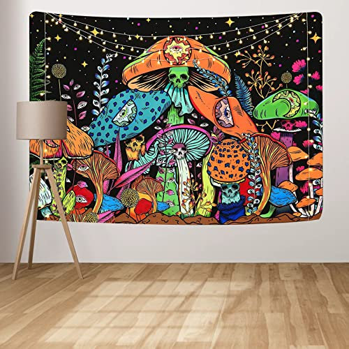 Bekeify Wandteppiche Psychedelic Wandbehang 150x130cm Tapisserie Aesthetic Bunte Champignons Wandteppich Wanddeko Wandtuch Trippy Wall Hanging für Zimmer Home Hippie-Raumdekor