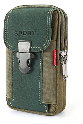 LAXIAY Men's Mobile Phone Sports Bag,Canvas Belt Bag Phone Wallet Purse,Outdoor Sports Bum Pouch Casual Mobile Phone Pocket (Green,B)