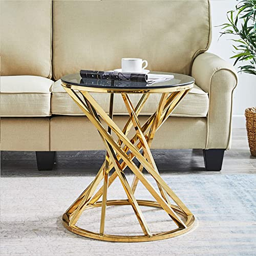 AINPECCA Table Basse Salon Ronde,Plateau en Verre Trempée Table d'Appoint,Cadre Métallique Table Basse Verre pour Salle de Séjour,Bureau(50x50cm,Doré)