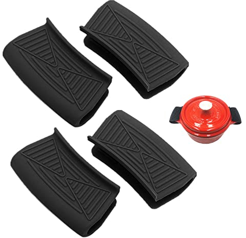 4 pieces of silicone pan handle cover clamp, kitchen accessories, anti-skid silicone handle, side handle, Pan Handle Heat Protector, cooking handle, Heat Resistant Pinch Covers (black)