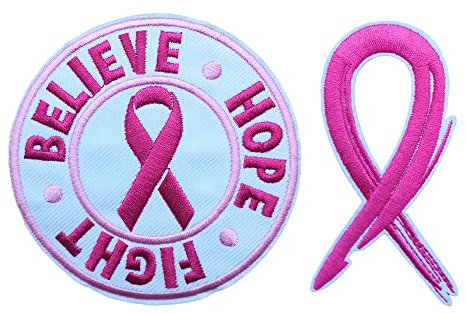 2 PCS Believe Hope Fight Pink Ribbon Embroidered Iron On Patches Breast Cancer Awareness Cloth Appliques for Girl Women