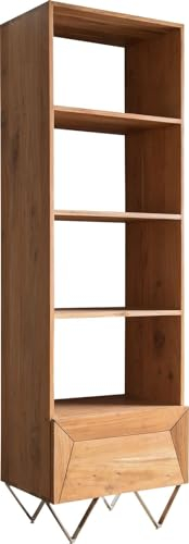 DELIFE Bücherregal Kayu Akazie Natur 55x180 cm 1 Tür V-Fuß Highboard