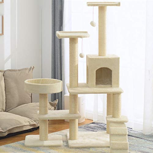 TONPOP Spieltürme für Katzen Katzennest Katzenklettergerüst Kratzbaum Integrierte Wohnzimmerhängematte Massivholz-Katzenklettergerüst Katzenvilla-Bäume für Katzen (Color : White, Size : One