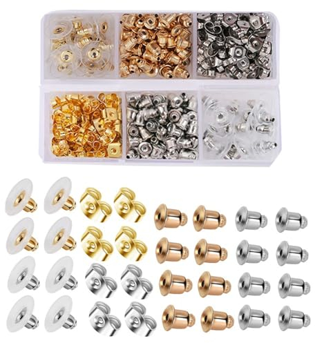 Ryaupy 130 Stück 6 Modelle Verschlüsse Gummi Ohrring Metall Stecker Flachpad und Schmetterlinge Ohrstopper Verschluss Ohrstecker Edelstahl Stopper Pfosten für DIY Damen Ohrring Herstellung