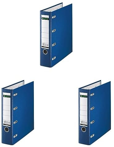 Leitz Plastik-Doppelordner mit zwei Mechaniken A4, Blau, 8,2 cm Rückenbreite, PP-laminierter Einband, 2 x für Format A5 quer, 10120035 (Packung mit 3)