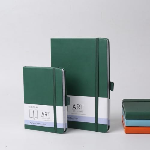 Irmanas A6 Notizbuch, 2er-Pack Premium-Klassiker mit liniertem Papier und Stiftschlaufe, 160 Seiten, Leder-Hardcover-Journal, Business-Geschenk, Bürobedarf für Männer und Frauen(Dunkelgrün)