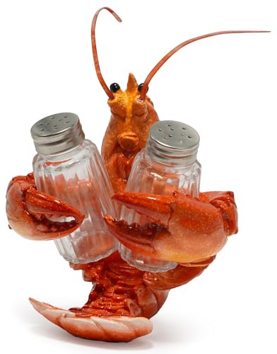 Hodao Lobster with Salt and Pepper Shaker Figurines Set - Beach Bar or Tropical Kitchen Decor - Sculptures & Table Decoration by Home Gifts (Orange)