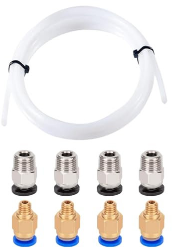 Aiqeer 1 Mètre 3D Imprimante PTFE Téflon Tube, avec 4 Pièces PC4-M6 Pneumatique Connecteur et 4 Pièces PC4-M10 Pneumatique Connecteur
