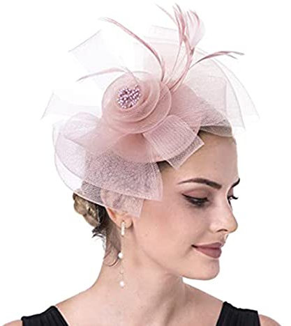 WYLZLKX Chapeau bibi élégant pour femme, pour cocktail, thé, fête, mariage, gris rose pâle